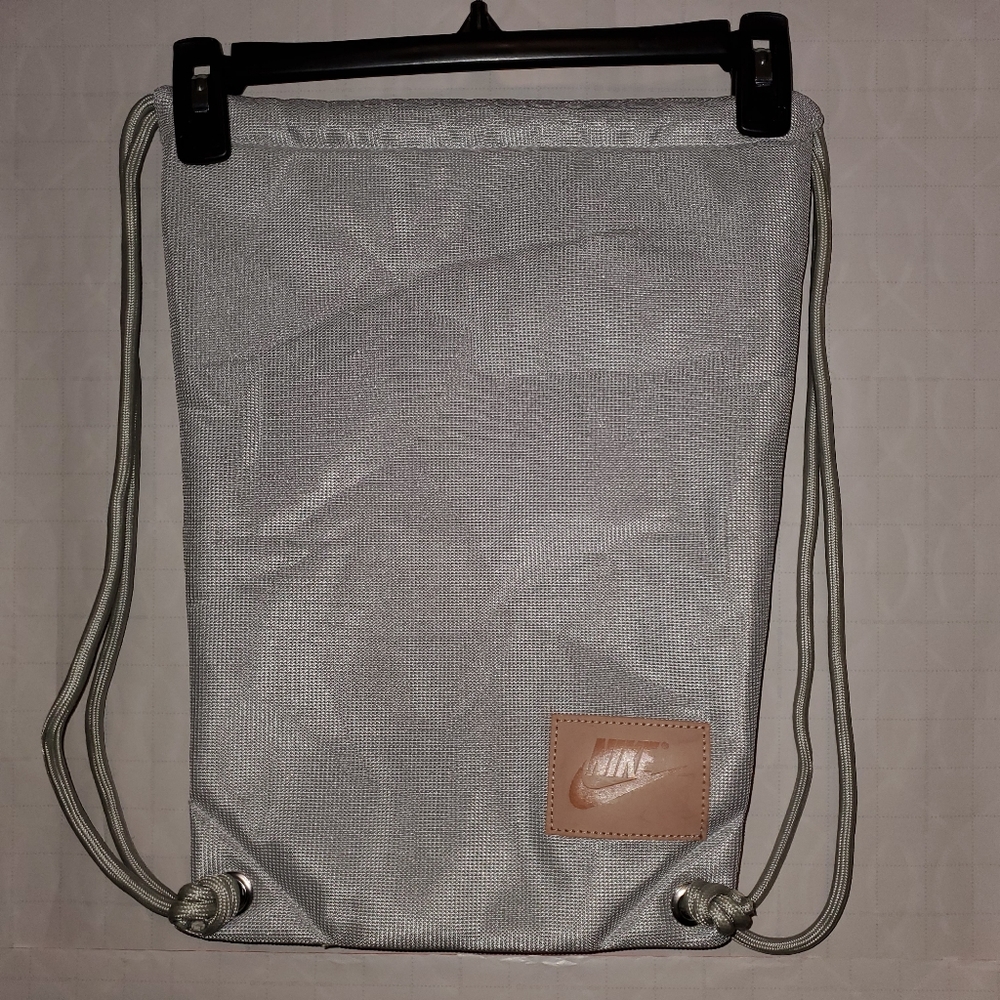 Nike Metallic Silver Mesh Drawstring Backpack Bag 16x13